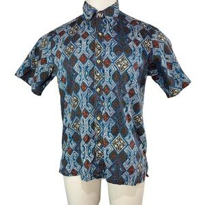 VINTAGE PANAMA JACKS HAWAII BLUE HAWAIIAN REVERSE PRINT S/S BUTTON UP M (199)